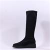 Miss Elastic Platform Wedge Long Boot - Black Stretch